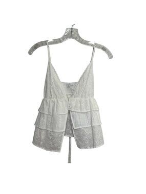 Love On A Hanger Eyelet Tiered‎ Sleeveless Top Tie Back Large White New Boho